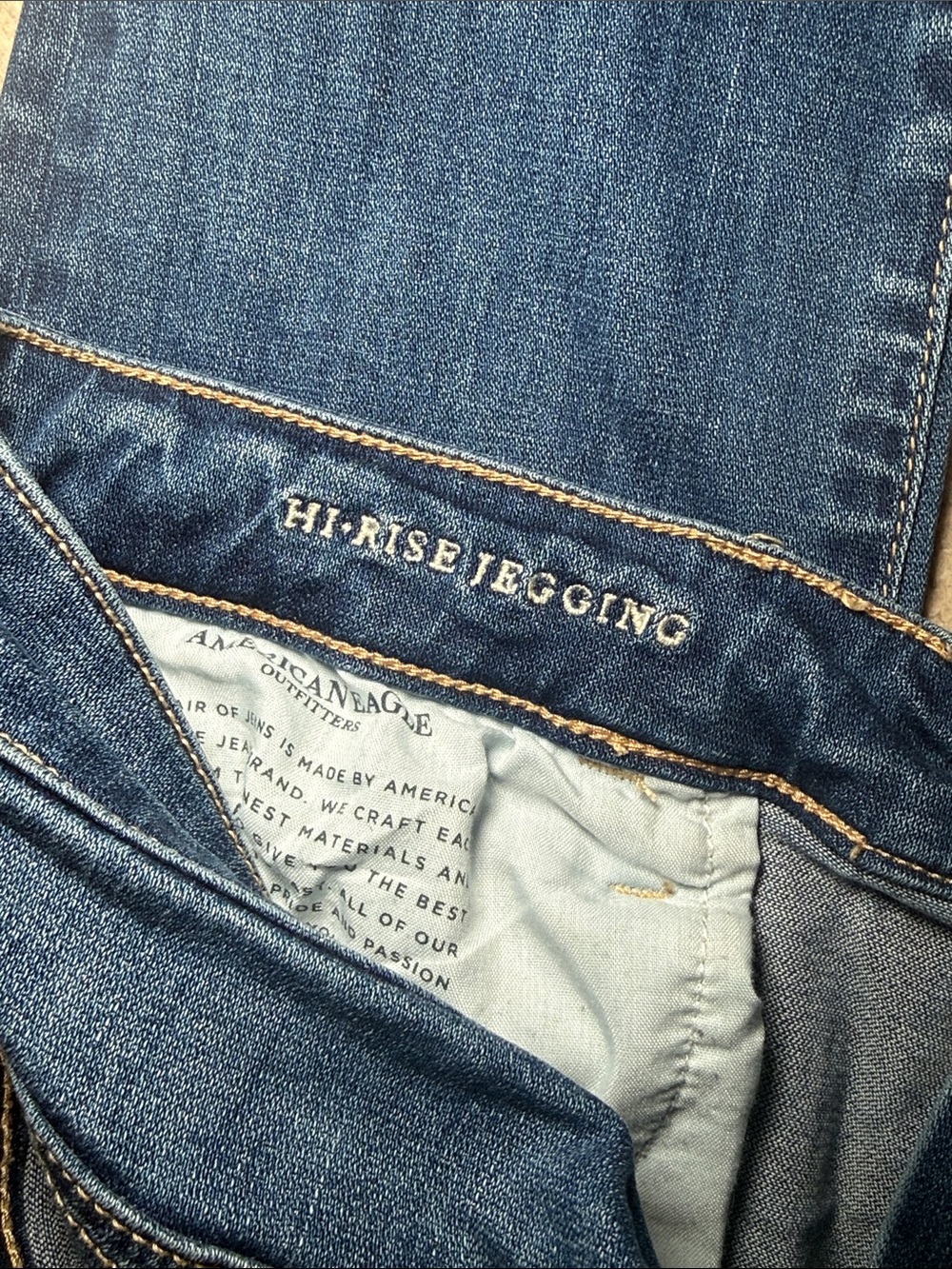 American Eagle Outfitters Blue Jean Denim Hi-Rise Jegging Distressed 16 Long - Picture 5 of 9